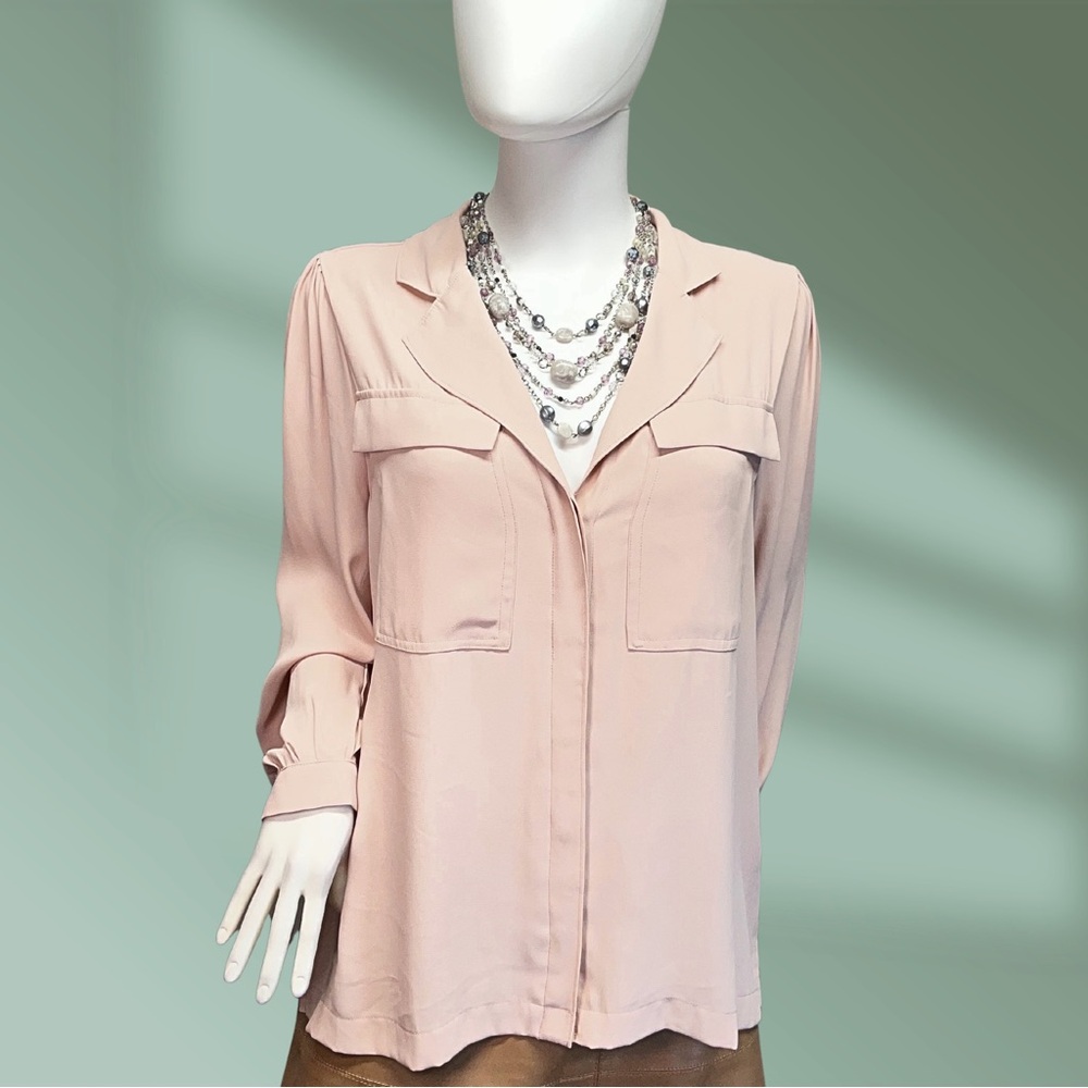 White House Black Market Blush Pink Women's Button Down Flowy Blouse Sz Med NWOT